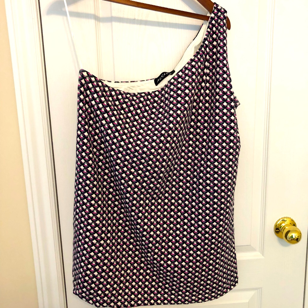 New Mxm 2x Nwot Y2k One Shoulder Patterned Tank Top Built-In Shelf Bra Stripes